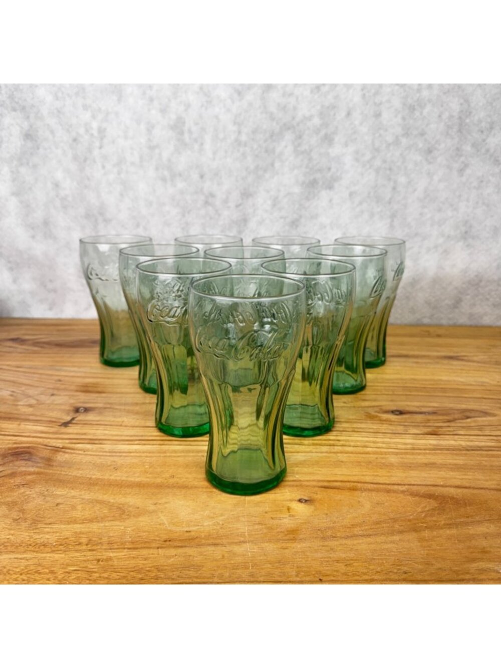 Set of 10 Vintage Coca-Cola Green Libbey Flared Glass Cup 6" Tall 16OZ